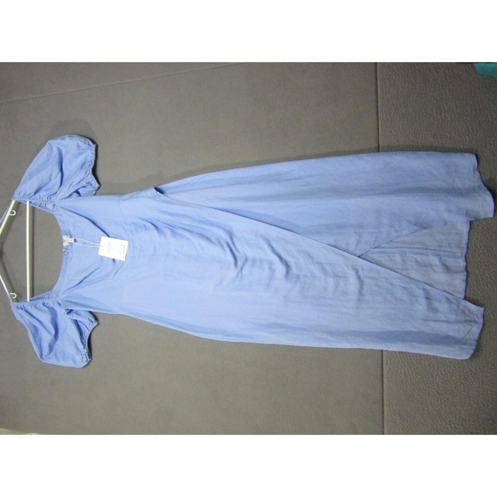 & Other Stories Dress Womens 8 Blue Linen Puff Sleeve Midi Wrap Fit & Flare